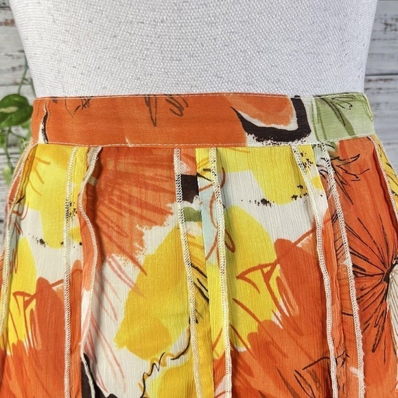 Coldwater Creek Skirt Petite Large Yellow Orange Floral Sheer Midi A Line Boho - Picture 6 of 16